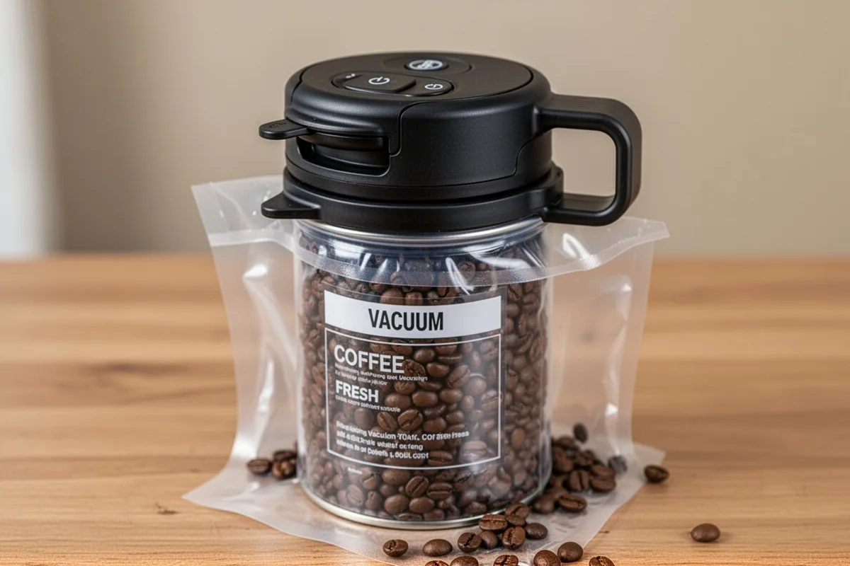 vacuum sealed coffee canister button press vacuum mechanism fresh coffee storage