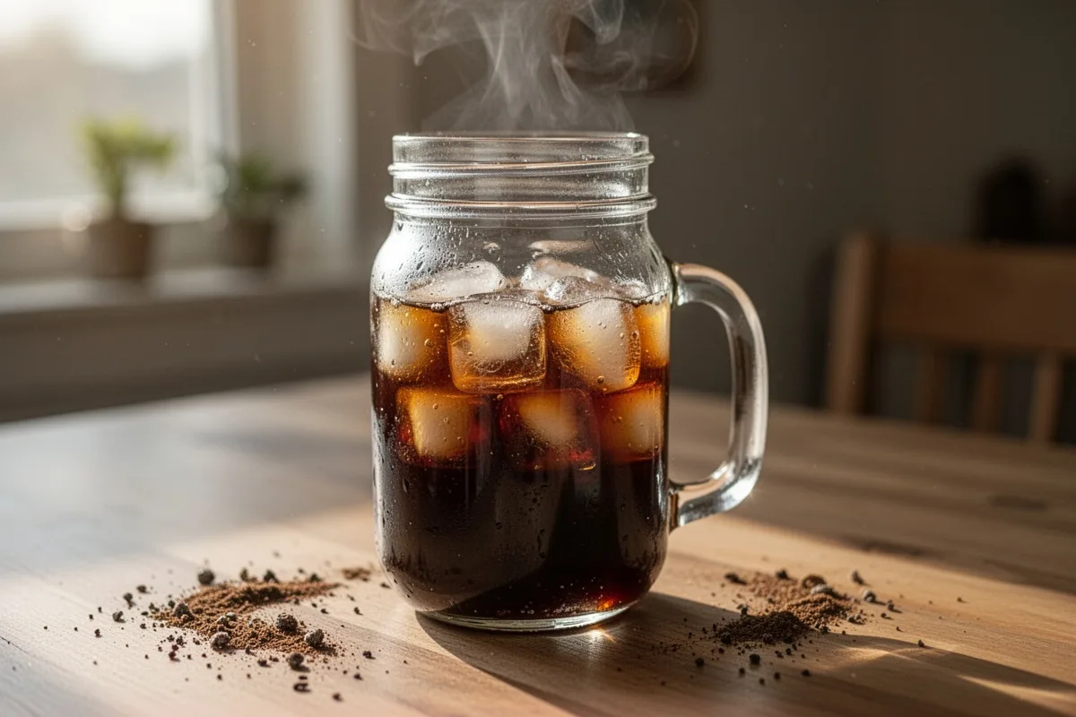 cold brew coffee in mason jar morning light simple home setup beginners