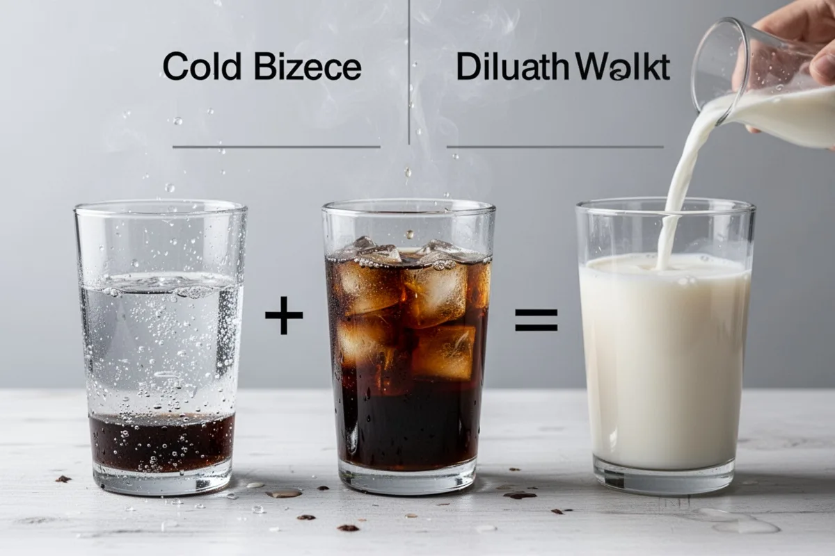 cold brew coffee concentrate being diluted with water or milk ratio concept