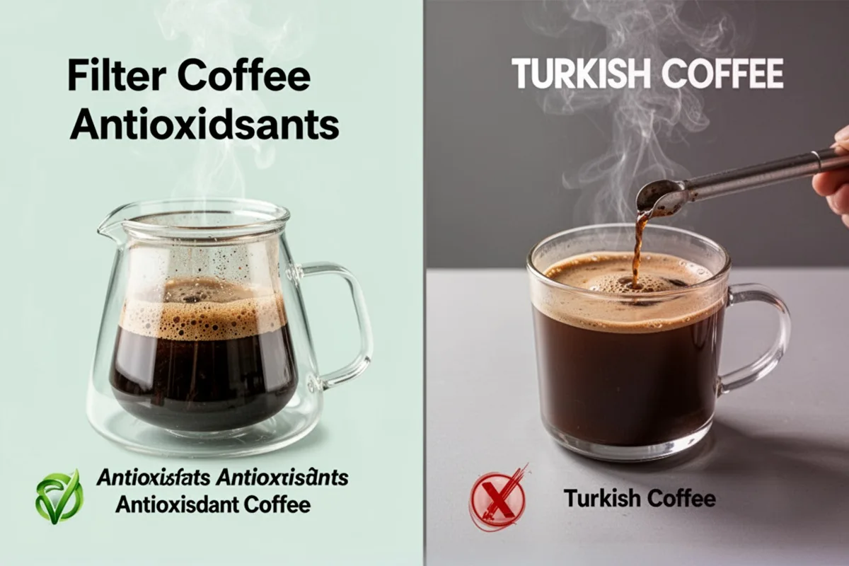 filter coffee antioxidants vs Turkish coffee comparison laboratory concept simplified
