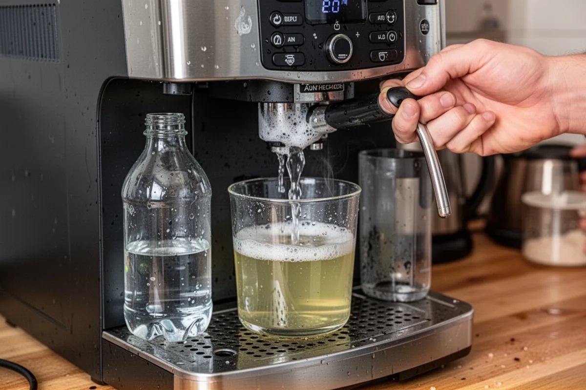 descaling coffee machine with vinegar solution cleaning process maintenance