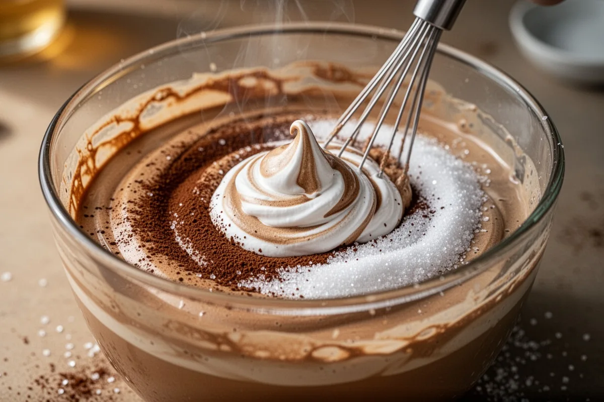 whipped coffee dalgona style being mixed instant coffee with sugar and water
