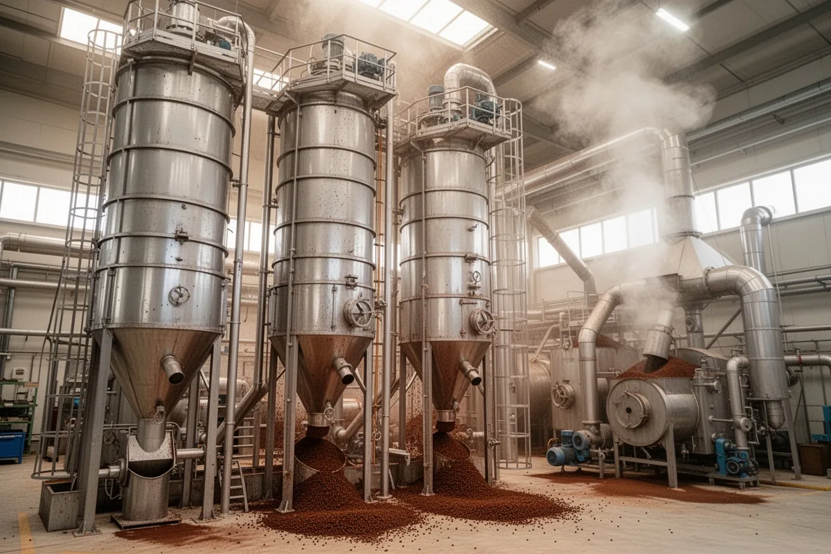 instant coffee production process spray drying towers industrial coffee making