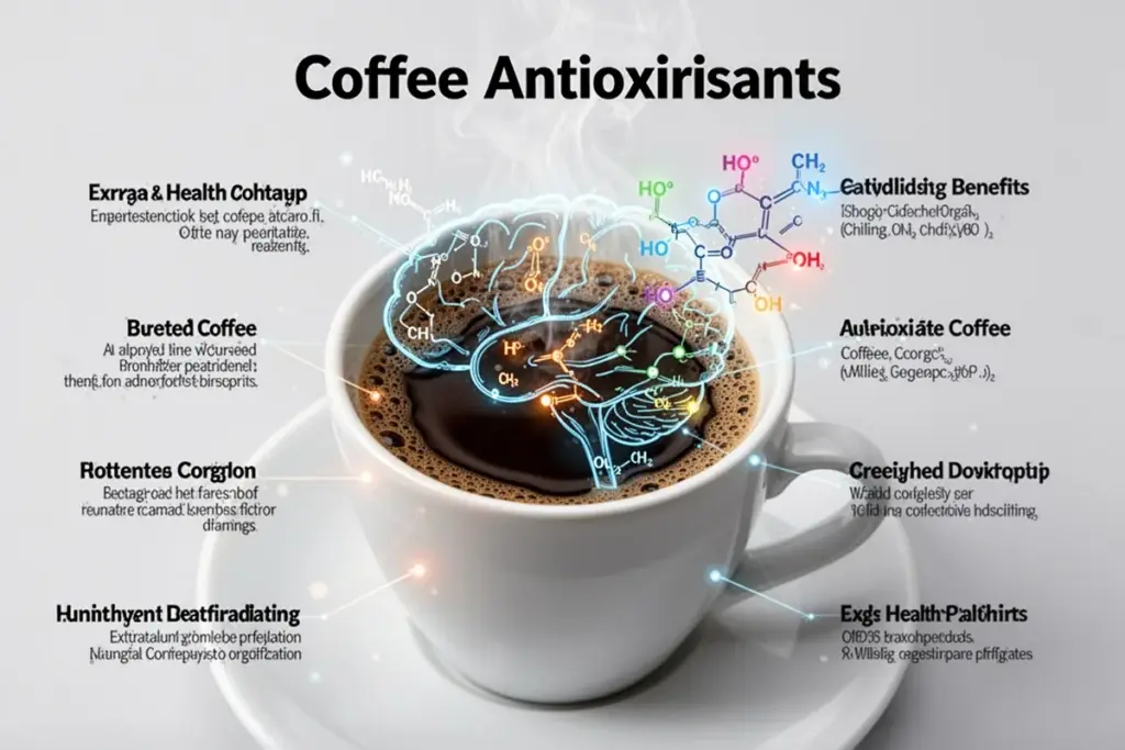coffee antioxidants concept coffee cup with brain chemistry illustration health benefits