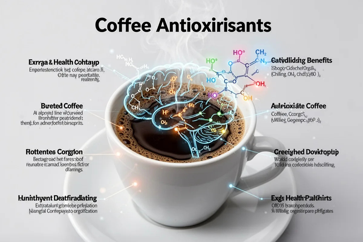 coffee antioxidants concept coffee cup with brain chemistry illustration health benefits