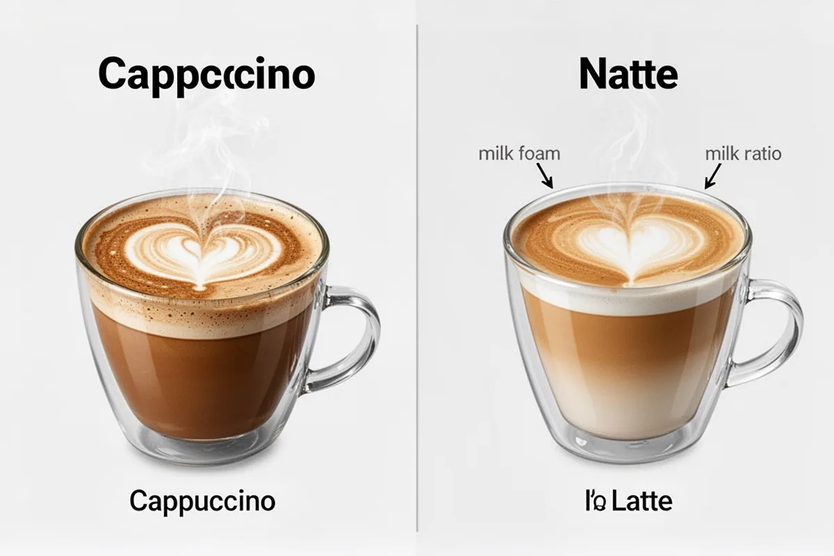 milk foam ratio comparison cappuccino vs latte diagram visual guide