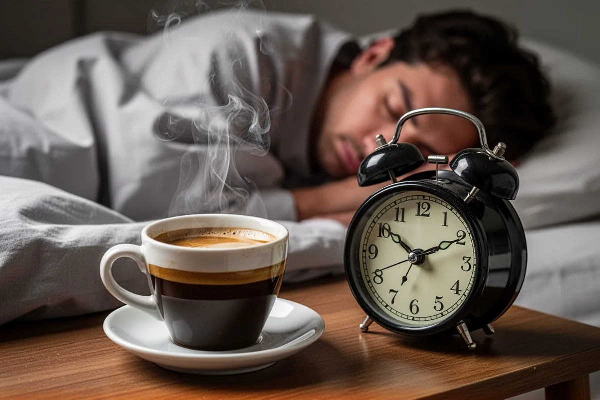 coffee nap technique espresso cup with alarm clock power nap concept